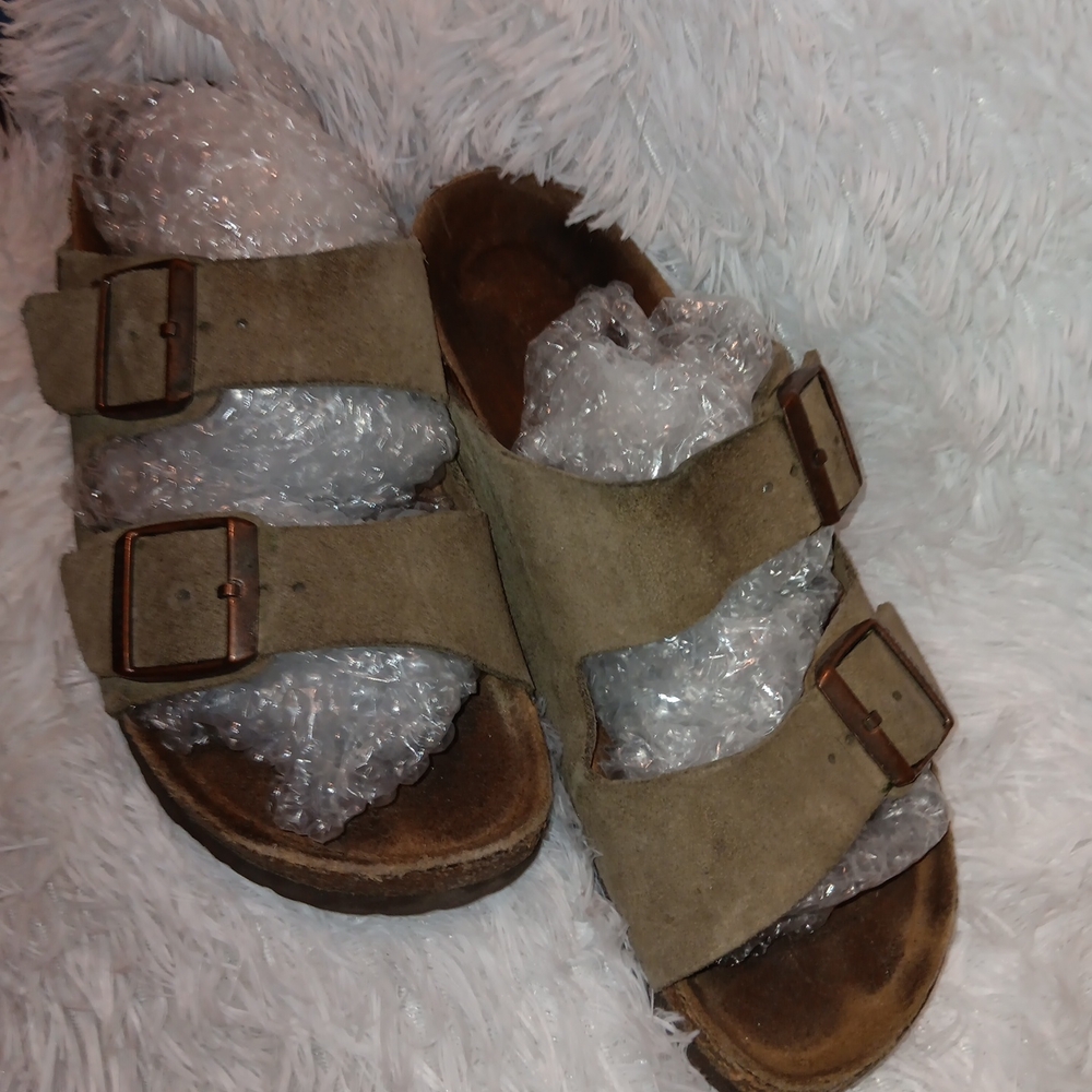 Birkenstock Olive Green Suede Slip-On Sandals